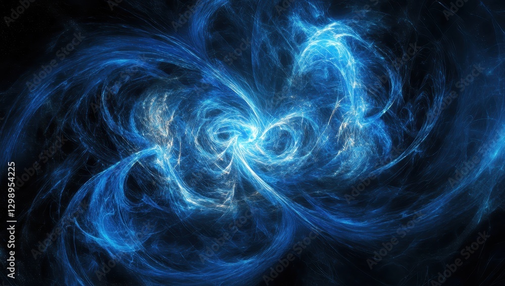 Poster ethereal blue energy swirls with abstract patterns in a cosmic design representing movement and flow