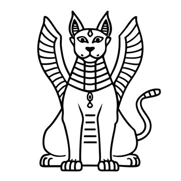 recommend clip art: Ancient Egyptian Winged Cat Sphinx Line Art Illustration