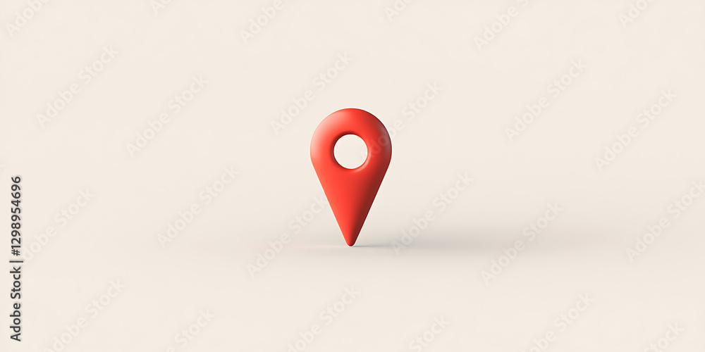 Poster a 3d rendered red location pin on a soft cream-colored background, symbolizing navigation, direction
