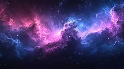 Obraz premium Vibrant cosmic nebula with swirling colors of pink and blue, set against a starry background