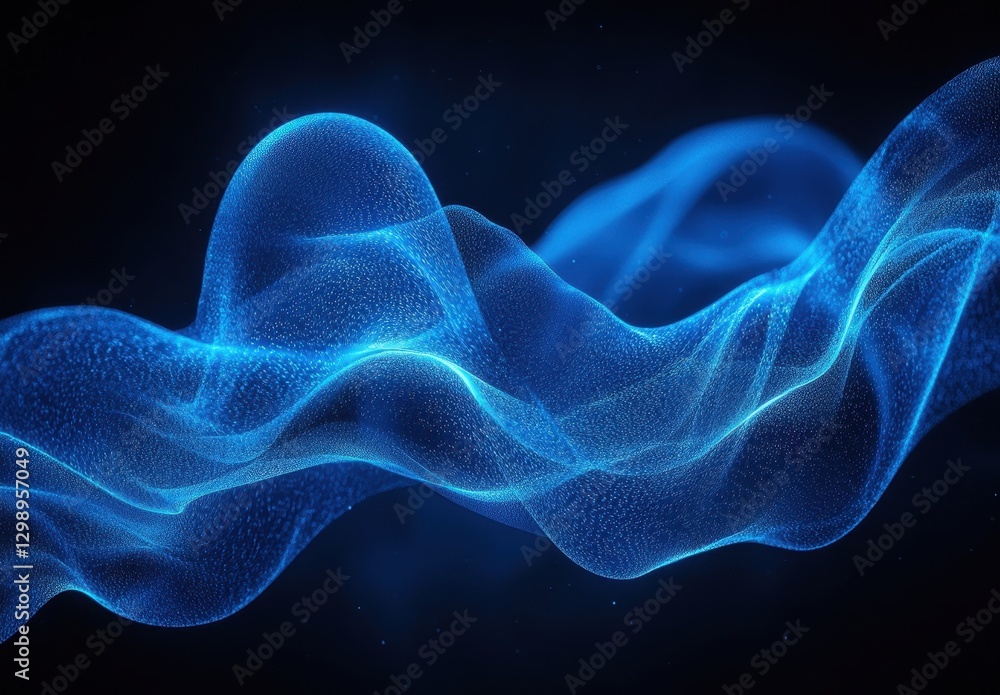 Poster ethereal blue wave patterns in abstract digital design representing movement and fluidity in bright 