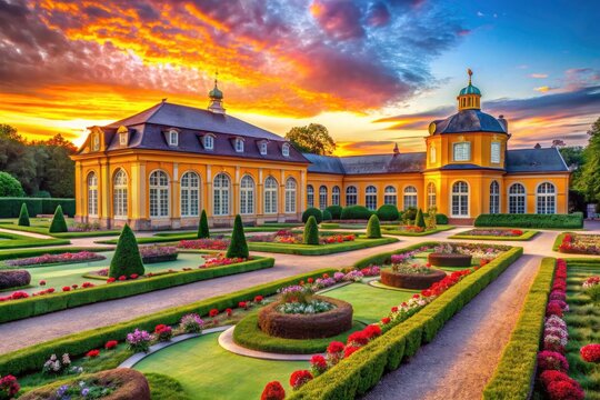 Panoramic Kirchheimbolanden Orangerie: Stunning Garden Vista, German Baroque Architecture, Historical Landmark