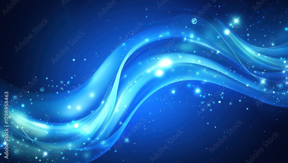 Poster ethereal blue waves with shimmering lights and bokeh effects creating a dreamlike background for dig