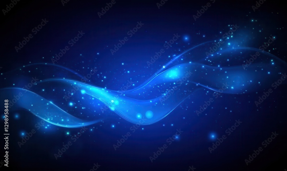 Poster ethereal blue waves with soft glowing particles creating a dreamy and serene background for abstract