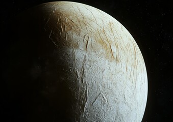 Europa with its icy surface depicting shadows of towering ice pillars