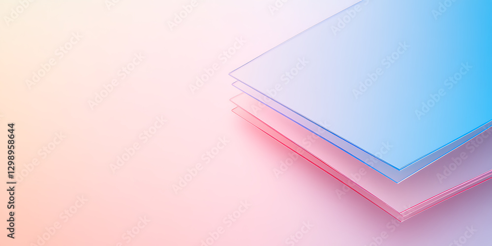 Poster abstract layers: a serene composition of layered surfaces transitions from soft red to gentle blue o
