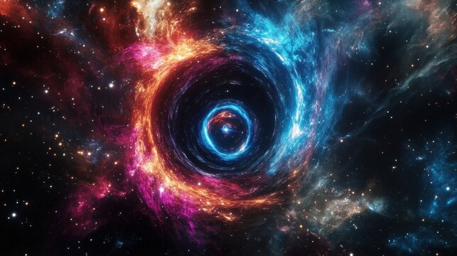 wormhole opening in space with vibrant colors reflecting off surrounding stars