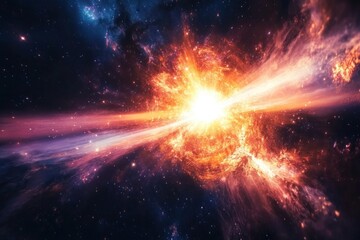 Naklejka premium fast radio burst reaching Earth, highlighting its radiant energy and dazzling hues against the backdrop of a deep space