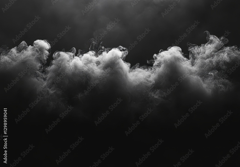 Poster ethereal dark clouds with soft whispers of mist against a deep black background for dramatic and mys