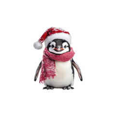 Fototapeta premium Cute Penguin in Santa Hat and Red Scarf for Festive Season