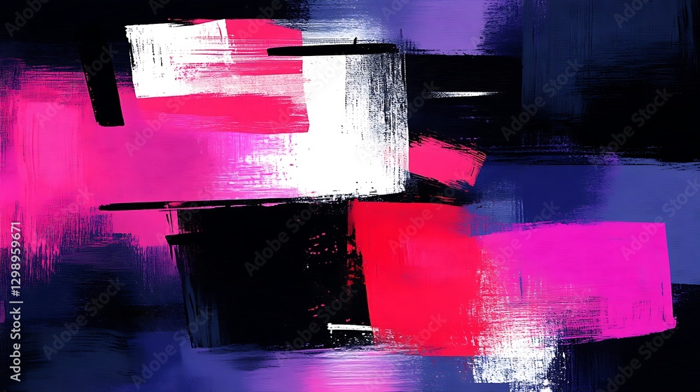 Poster bold strokes abstract composition with fuchsia and black dynamic brushwork art style design