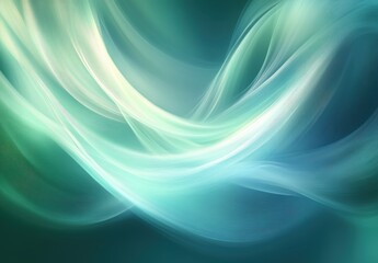 Fototapeta premium Ethereal Flowing Waves in Soft Green and Blue Tones with Abstract Motion and Light Effects for Background or Design Use