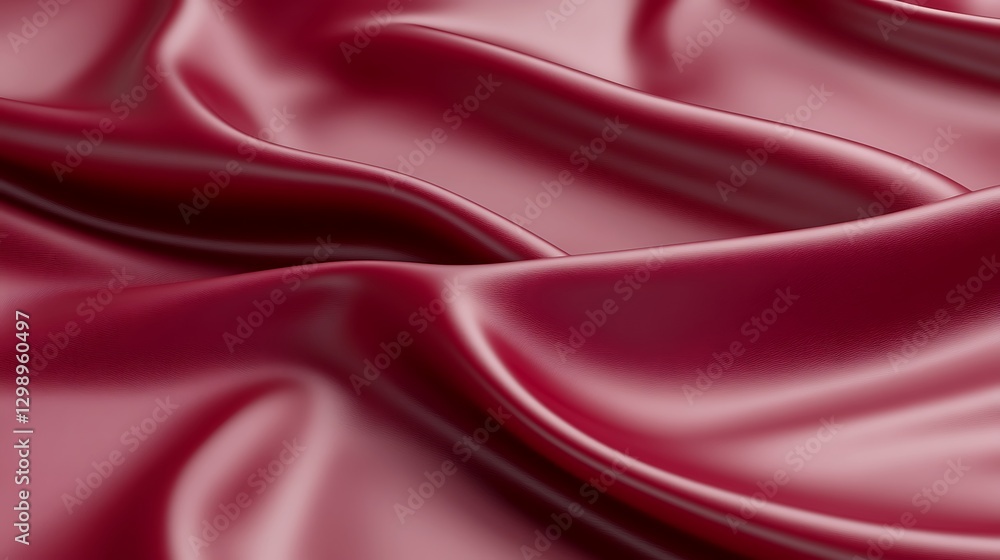 Poster crimson fabric folds smooth texture and gradient light play across elegant cloth 3d rendering