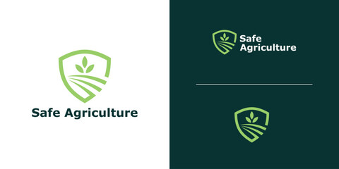 logo design combination of shield and farm, logo for agricultural security, symbol, icon, creative idea.