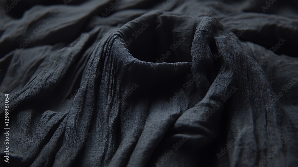 Poster dark textured fabric surface with a hole creates an abstract and mysterious visual presentation