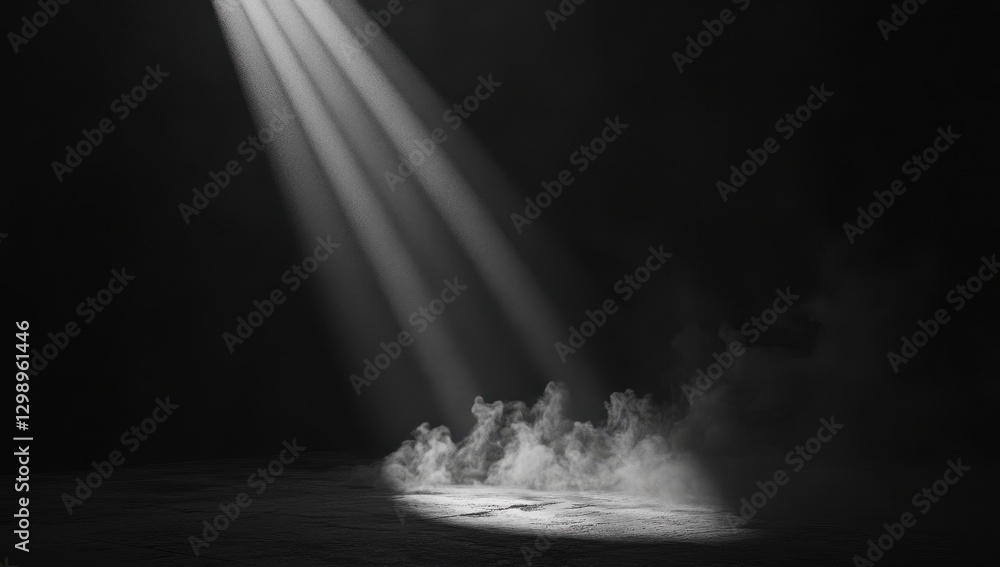 Poster ethereal light beams piercing through dark fog creating atmospheric spotlight in a mysterious dimly 