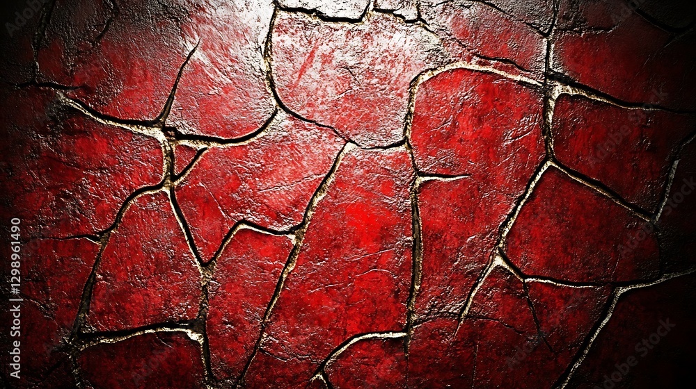 Poster deep red abstract cracked stone pattern visual texture background with dark vignette effect 90s styl