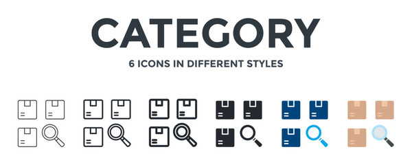 Category Icon In Different Style Vector Illustration. Designed In Thin Line, Regular Line, Bold Line, Glyph, Color Fill, And Flat Style Can Be Used For Web
