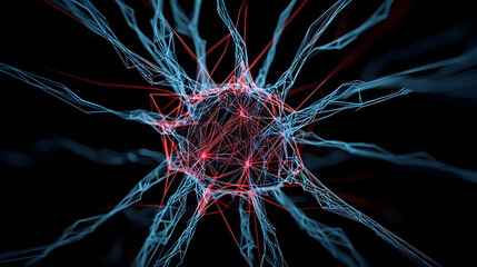 Abstract Digital Network Of Red And Blue Glowing Energy With Black Background