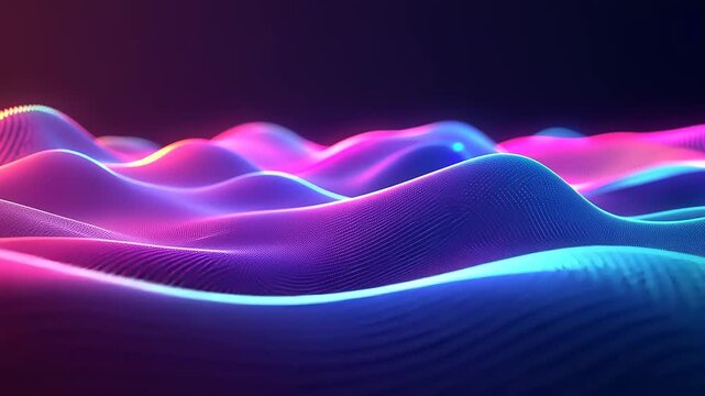 Abstract digital rendering of vibrant, undulating waves with pointillist dot particle effects.