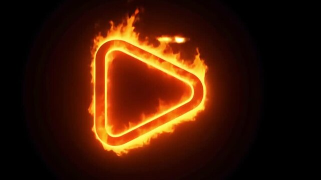 Burning Play Button Animation Fiery Playhead on Dark Background perfect for multimedia projects, video editing, online media platforms, and entertainment websites.