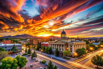 Prescott Arizona Sunset Long Exposure Photography: Vibrant Colors, Dramatic Sky, Courthouse Plaza