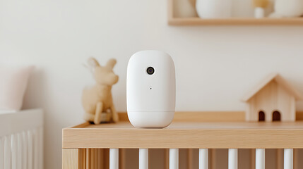 Indoor Surveillance Camera in a Nursery. Modern, minimalist tech for monitoring. Promotes safety and peace of mind for family. Ideal security solution.