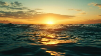 Fototapeta premium Ocean Waves at Sunset with Golden Sunlight Reflecting on the Water