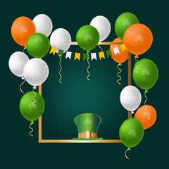 St. Patrick's Day card. Balloons in the colors of Ireland on a dark green background. Vector illustration.
