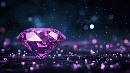 Stunning Pink Diamond Shimmers Against a Dark Sparkling Background Creating a Dreamy and Elegant Atmosphere for Luxury and Glamour Themes