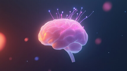 A vibrant, glowing brain illustration with colorful tendrils, symbolizing creativity, intelligence, and neural connections in a digital art style.