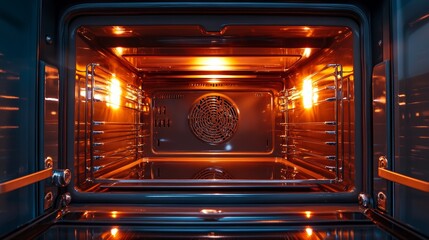 Obraz premium Brightly lit oven interior showcasing its clean design and structure with heating elements