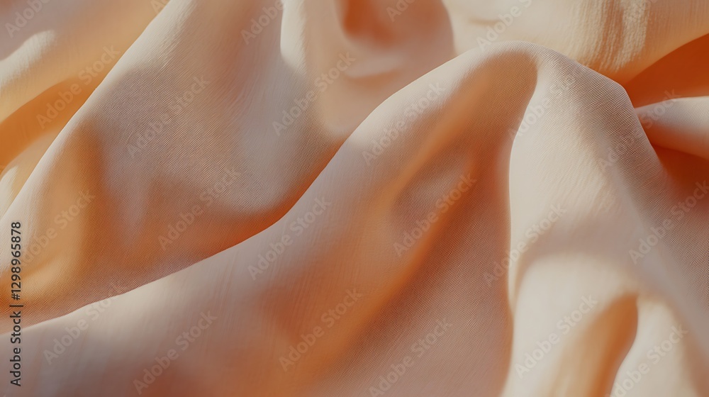 Poster flowing waves of soft peach colored fabric capturing subtle light and shadow reflections texture
