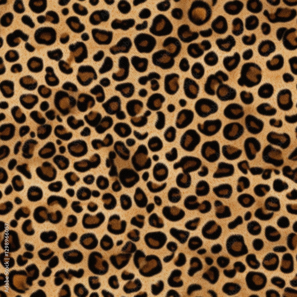 Poster seamless leopard print pattern showcases brown, tan, and cream spots on a black background ideal for