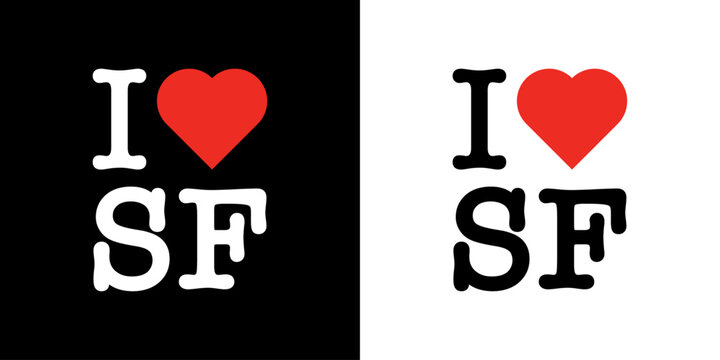 I Love SF San Francisco California Red Heart Lettering T-Shirt Sweatshirt Digital Lettering Vector Design