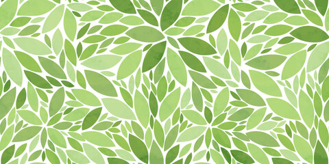 Fototapeta premium Green leaves seamless vector pattern. Watercolor tea leaf background, textured jungle print.