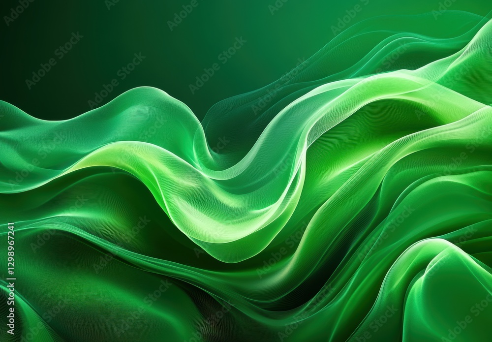 Poster flowing green textures and waves in soft light creating smooth background for nature, design, and ab