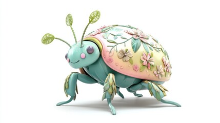 Fototapeta premium Floral ladybug figurine on white background