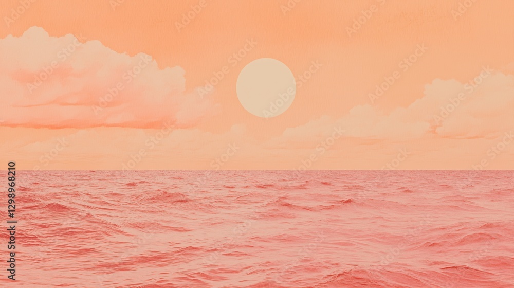 Wall mural a serene view of the ocean at sunset with soft pink hues and gentle waves.
