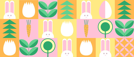 Happy Easter background, banner, poster, greeting card. Easter design with eggs. Easter vector illustration in minimalistic style.