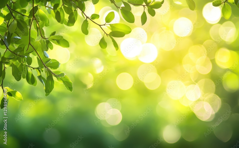 Poster fresh green leaves with soft bokeh background creating a natural atmosphere of peace and tranquility