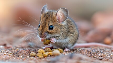 Playful Mouse Collecting Food in Natural Habitat, Captured in Wildlife Setting