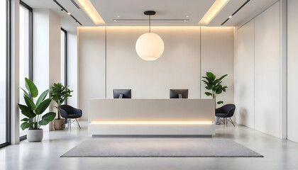 3D Modern reception desk with furniture and computer