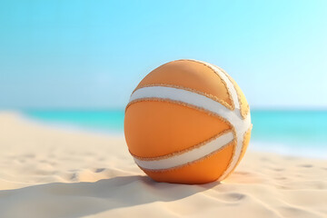ball on the sandy beach, behind is the sea. and the sky is clear