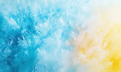 Frosty texture with shimmering ice crystals in shades of blue and yellow creating a stunning natural pattern for winter and seasonal designs