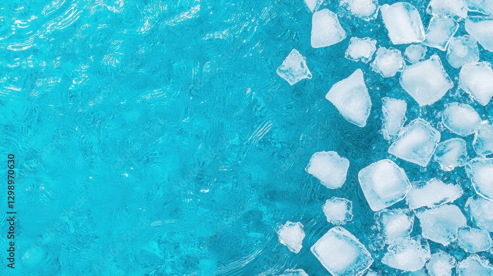 Poster clear ice cubes floating on bright aqua water surface creating a refreshing and inviting scene ideal