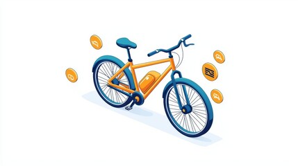 Fototapeta premium A vibrant illustration of a bicycle with gold coins, symbolizing value and mobility.