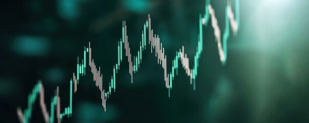 A digital representation of a fluctuating stock market graph, showcasing upward and downward trends in financial data.