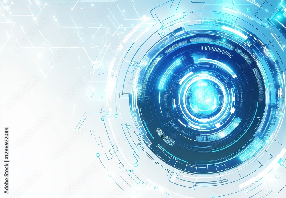 Poster futuristic abstract technology background with luminous digital elements and circular patterns in bl
