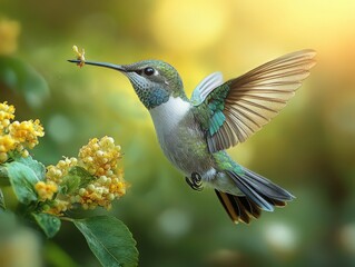 Fototapeta premium Celebrating Strength and Beauty: A Hummingbird's Flight on International Women's Day, Symbolizing Resilience and Grace in a World Blooming with Possibilities